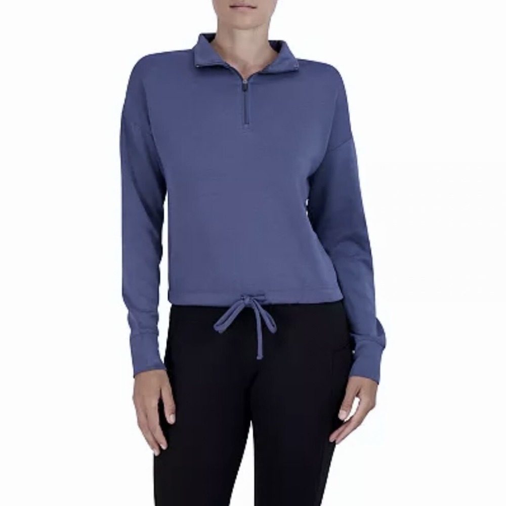 Gaiam Women's Medium Vintage Indigo Blue Hudson Cinched Mock Neck Sweatshirt NWT